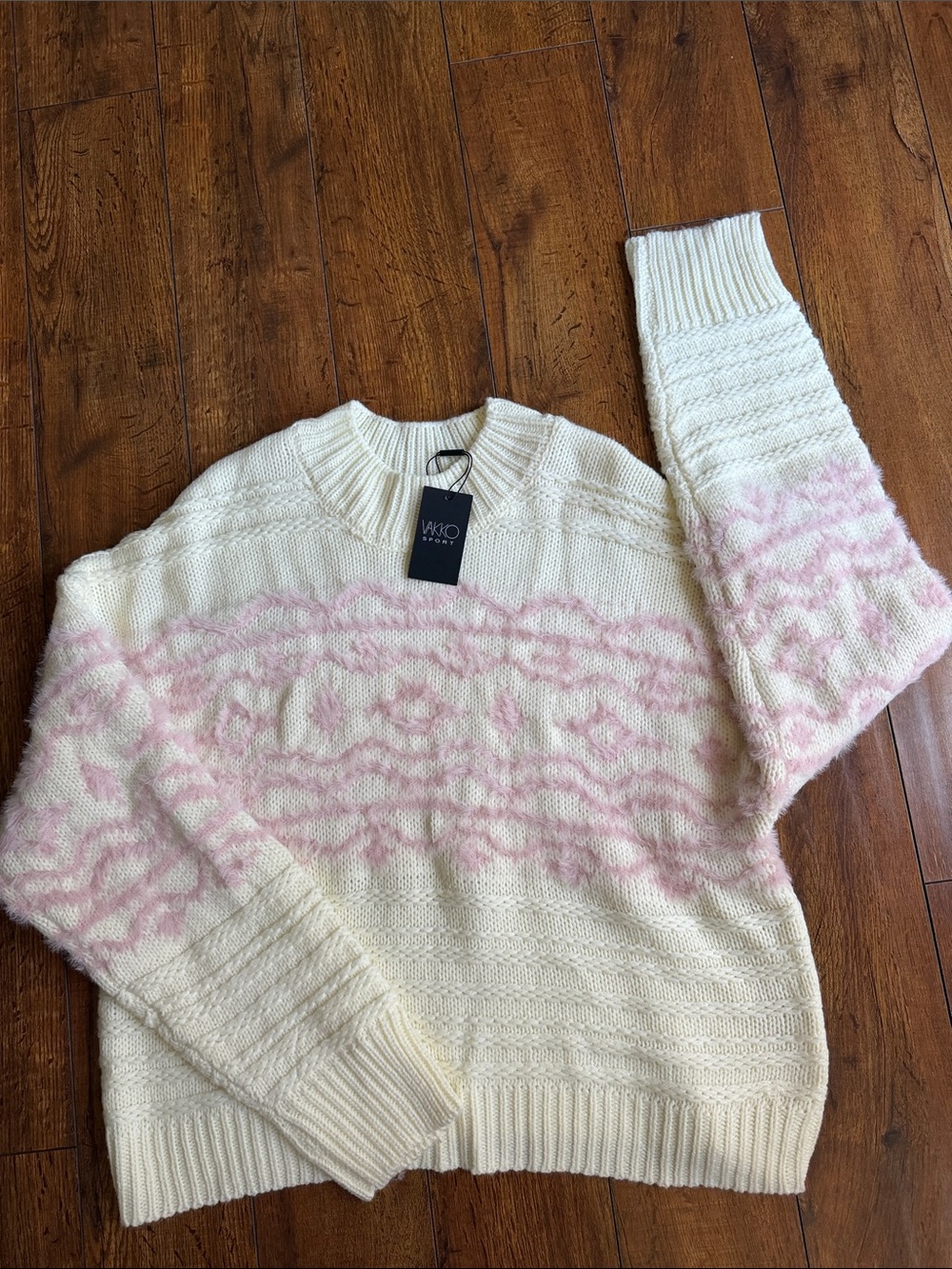 Vakko Cream and Light Pink Cowlneck Sweater